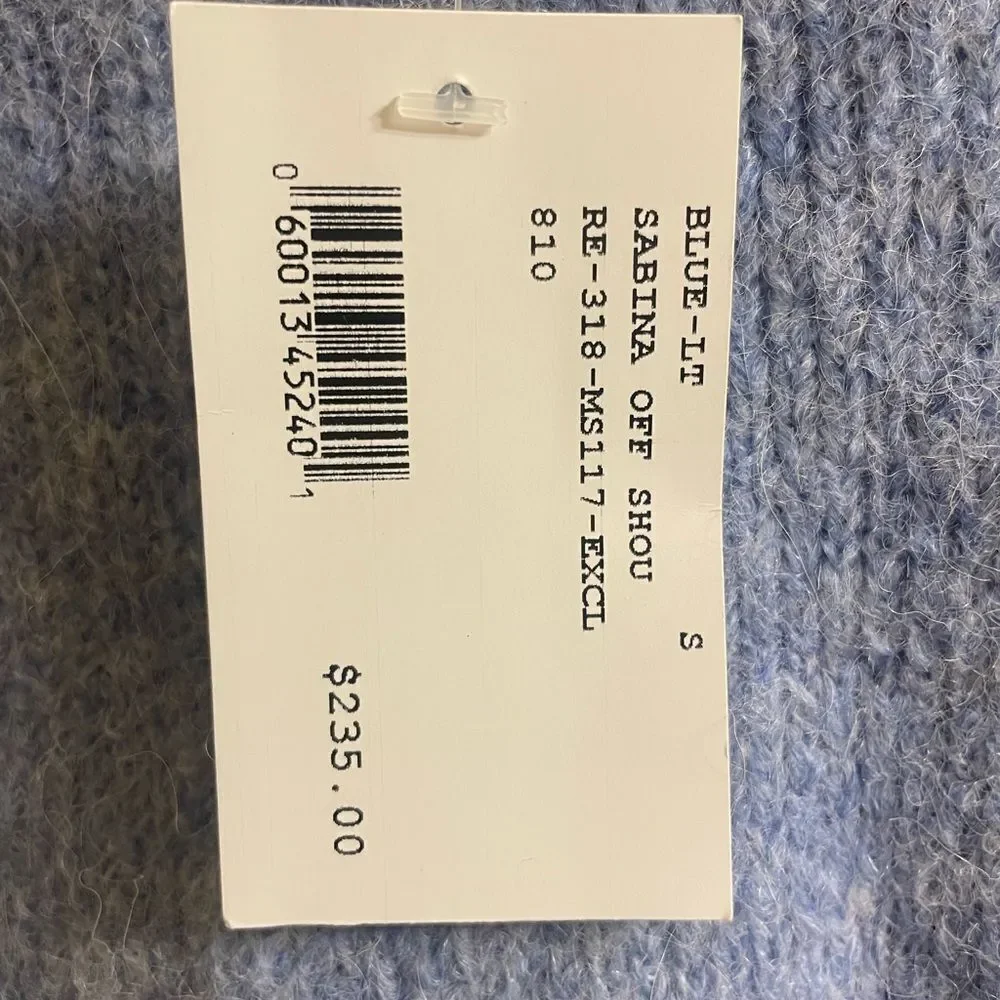 INTERMIX Blue Off-the-Shoulder Sweater Cozy Knit - Picture 4 of 7